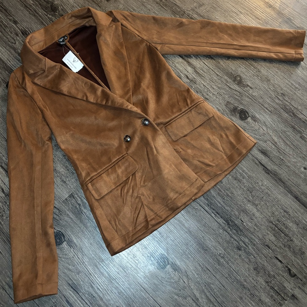 NWT Windsor Brown Smooth Faux Suede Blazer Jacket Brings W/Front Pockets Size S